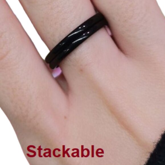 NWOT Black Titanium Steel Thin Stackable Ring Size 7 - Picture 5 of 9